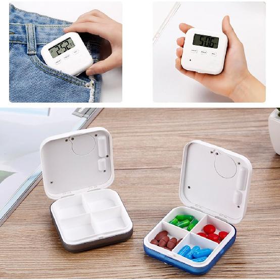 Pill Organizer,Portable Box Daily Organizer Box with Alarm Reminders-4 Compartment Pill Container Case (Blue)