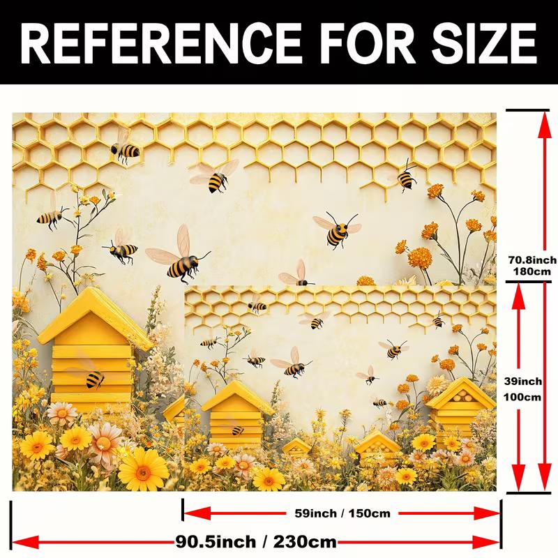 2D Bee Honeycomb Backdrop Yellow Floral Bumblebee Photography Background 47.2x31.5inch/120*80cm