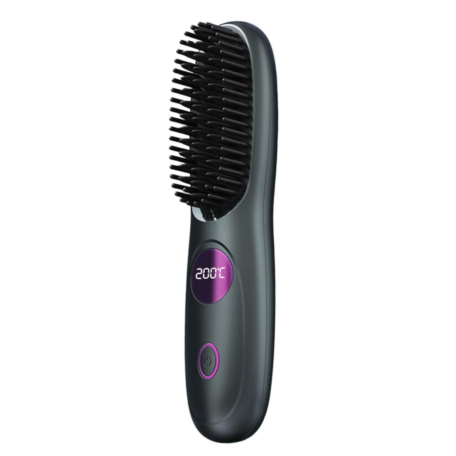 Wireless Digital Ionic Hair Straightening Brush with Adjustable Temperature Display Fast Heating Ceramic Heating Plate for Smooth Hair Styling one size чёрный
