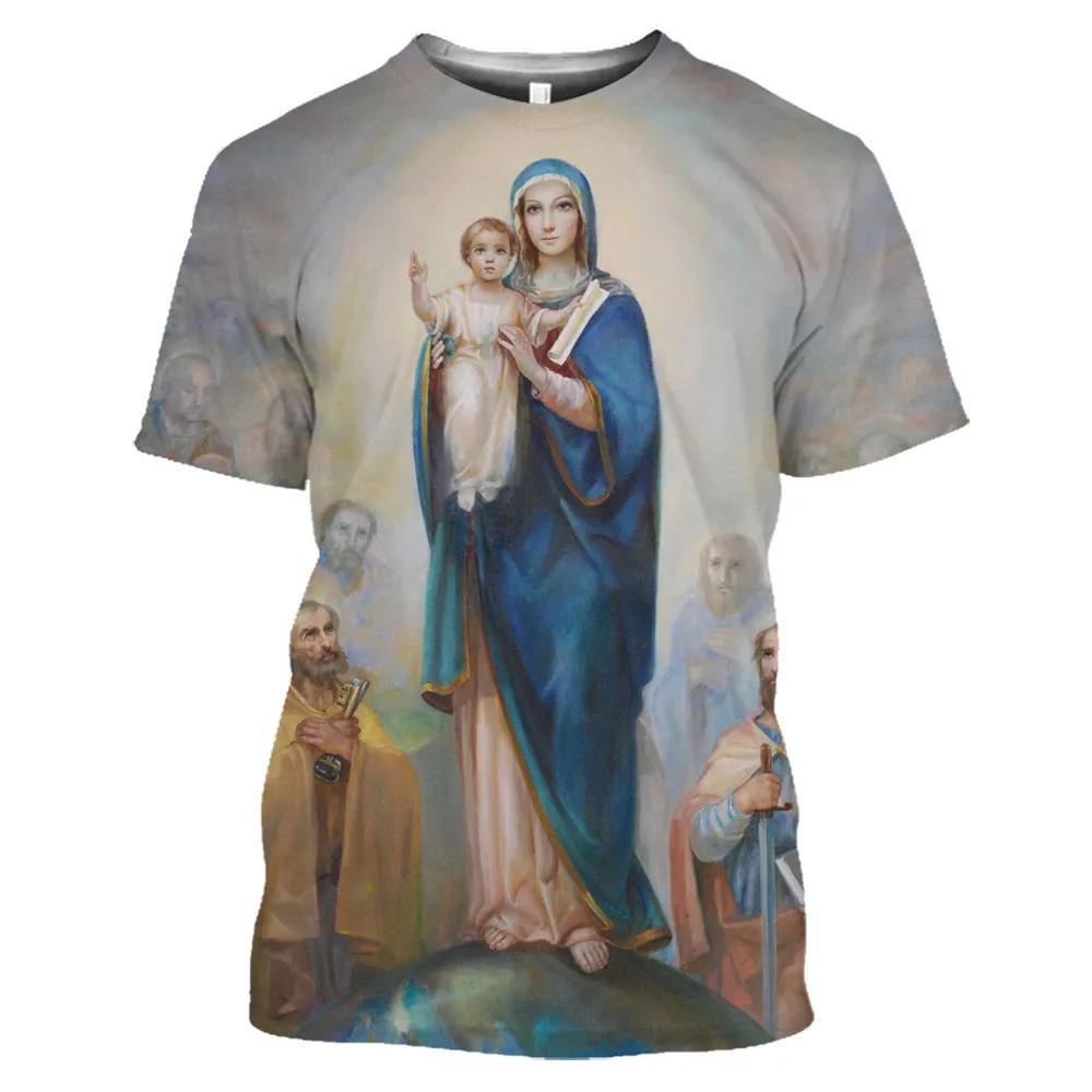 

Summer Catholic Polyester O-collar loose short sleeve oversized Comfortable Top Men s 3d printed T-shirt Virgin Mary Guadalupe 6XL