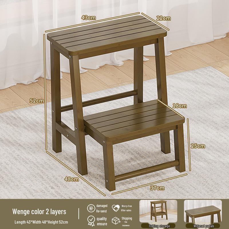Multi-Functional Folding Indoor Wooden 2-in-1 Step Stool and Ladder - Three-Step Small Climbing Chair