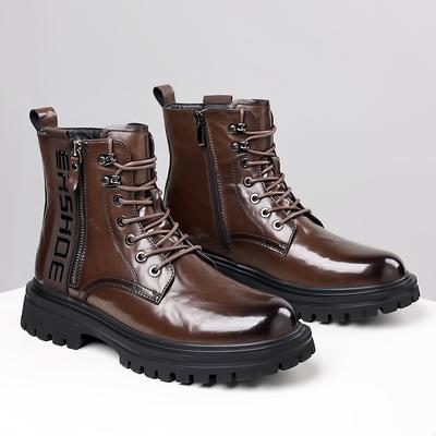 Marque de Luxe Hiver Nouveau Designer Hommes Bottes en Cuir Véritable Mode Décontracté Haut Dessus Peluche Courte Hommes Fermeture Éclair Latérale Chaussures à Plateforme