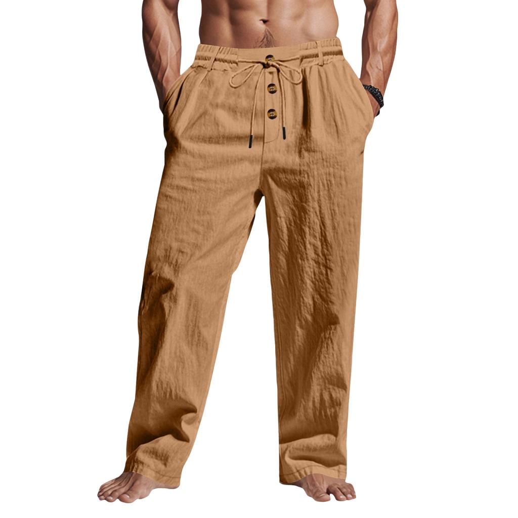 Men's Cotton-Linen Summer Straight-Leg -Color Casual Trousers