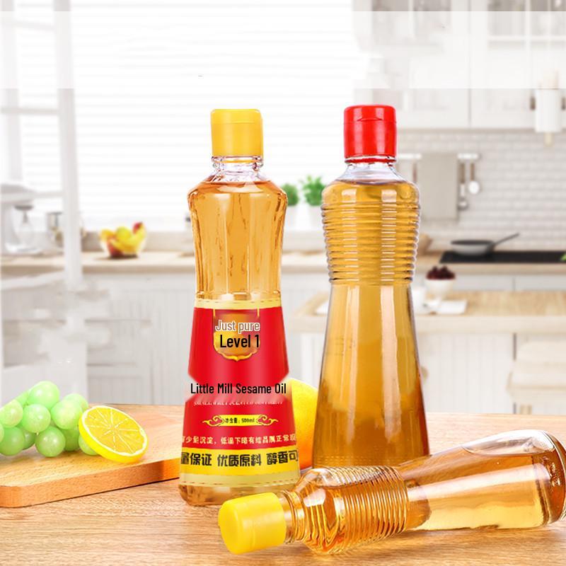 Sesame Oil Glass Bottle with Lid - Leakproof, Sealed, Empty for Kitchen or Commercial Use.
