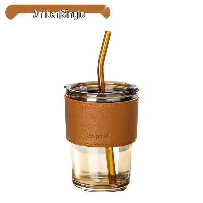 Bamboo Knot Glass Coffee Cup with Straw