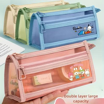 Transparente doppellagige Federtasche, Netz-Reißverschlusstasche, Reise-Kosmetiktasche, Niedlicher transparenter Schreibwaren-Organizer für Büro, Universität