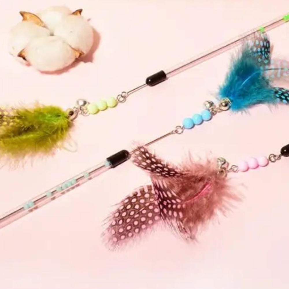 3pcs Cat Toys Feather Cats Sticks Retractable Handle Cats Toy Feather Interactive Cat Toys with Kitten Teaser Toy Pet Products