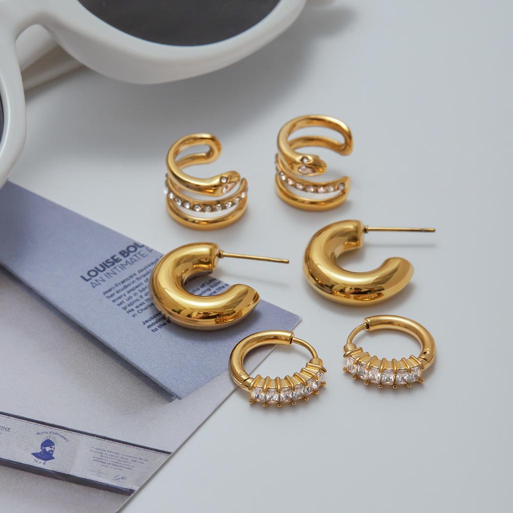 Youthway Snake Metal Geometric Hoop Earring Clips Earrings Waterpoof Anti-Allergy Stainless Steel Zirconia Ears Jewelry