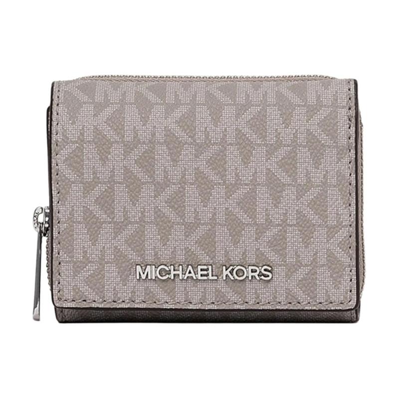 MICHAEL KORS Jet Set Travel monogram coated canvas wallet small women s pearl gray серый