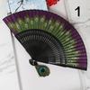 Vintage Feathered Pattern Handheld Fan Wood Folding Fan Vintage Folding Hand Fan for Women Weddings and Dance Parties