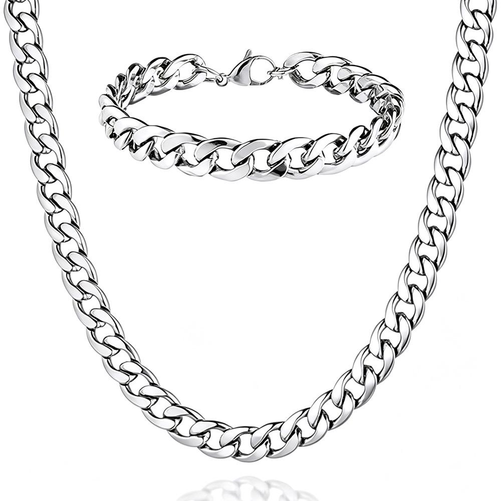 Unisex Trendy Titanium Steel Cuban Chain Necklace - Non-Fading, Thick, European & American Style, Hip Hop Accessory.