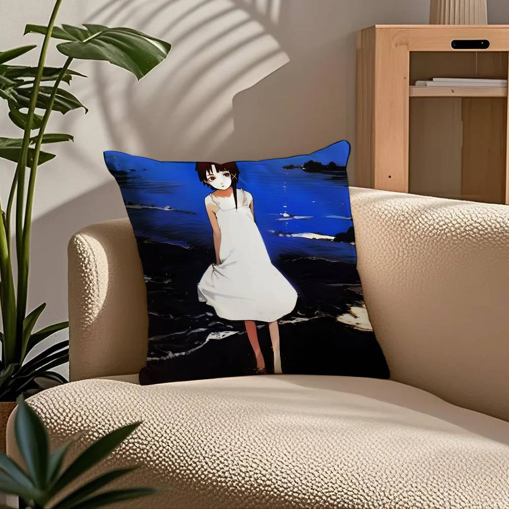 Anime E-Experiments L-Lain Pillow Case Comfort Sofa Bed Silky Elegant Invisible Zipper Custom Decorative Cushion Cover