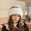 Nová zimní bílá plyšová pletená čepice dámská teplá zesílená ochrana uší vlněná čepice univerzální čepice do chladu