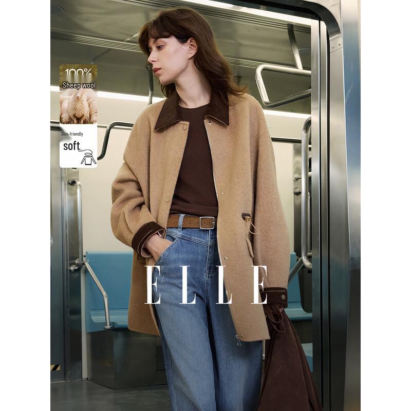 ELLE Women s 100% Wool French Paneled Double-faced Coat M