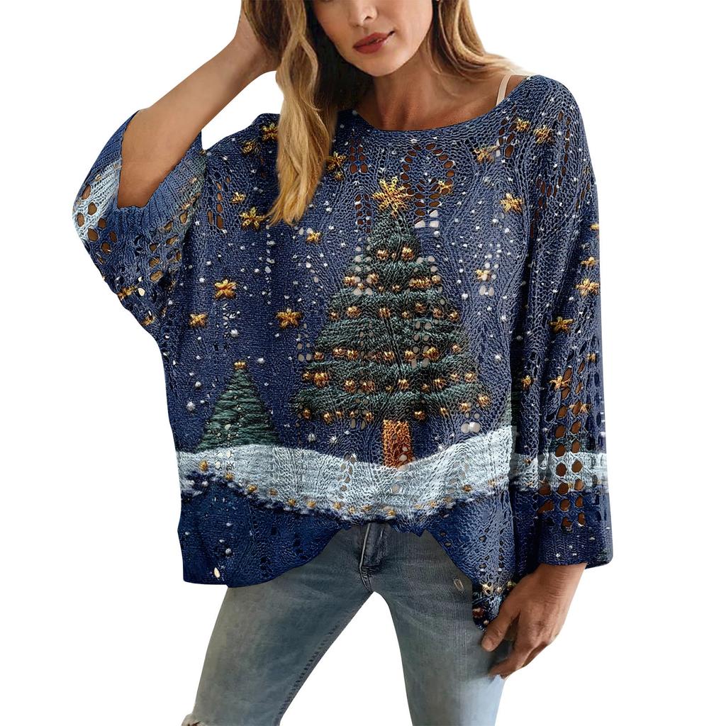 XY-LK01-Pullover hollow blouse 3D printed sweater spring and summer new