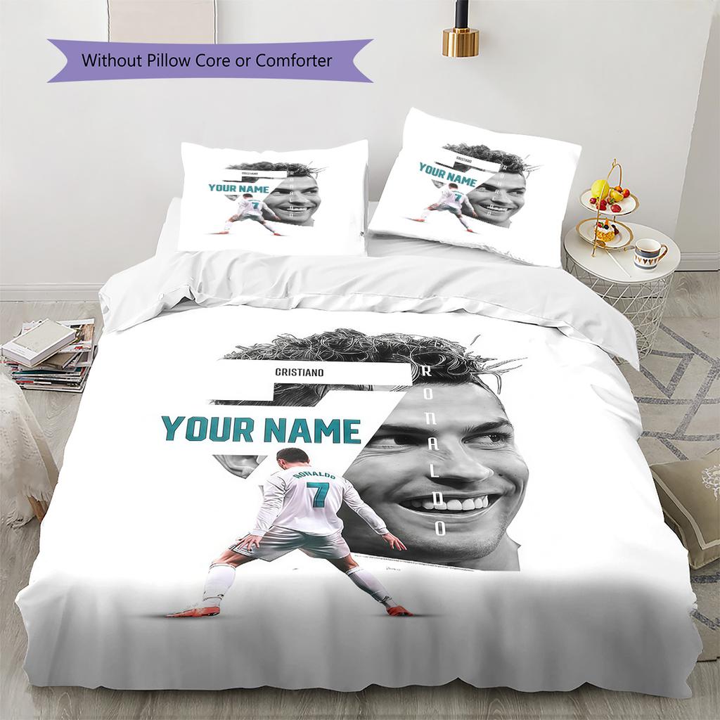 Set cu cuvertură personalizată Cr7 cu nume și model, husă cuvertură, față de pernă, cadou de casă, cadou de ziua de naștere(1 * husă de pilotă + 2 * fețe de pernă, fără miez)