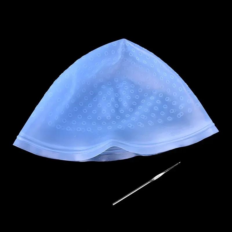

Reusable Silicone Coloring Highlighting Dye Cap Hat Hot Selling Safety Breathable Hook Women Styling Tool DIY Hair Dyeing Tool синій