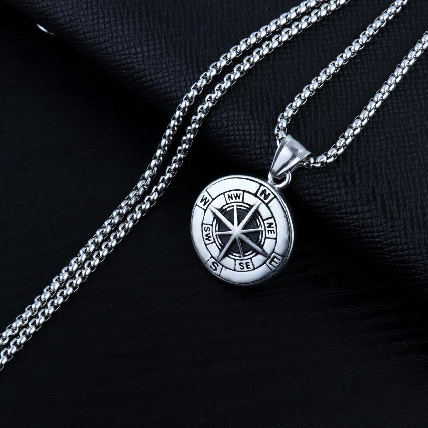New Metal Compass Cast Necklace, Fashionable Titanium Alloy Pendant