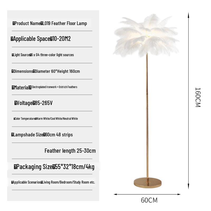 Nordic Ostrich Feather Floor Lamp - Bedroom & Living Room Decorative Light