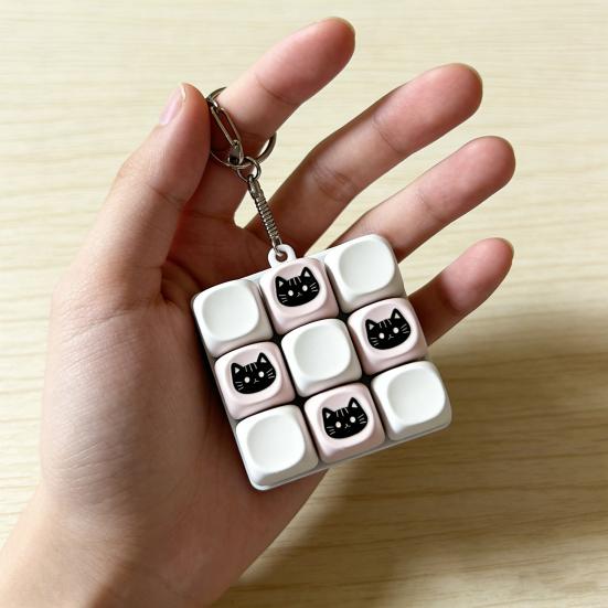 9-Key Black Cat Fidget Keyboard Stress Relief Keyboard Finger Clicker Keychain Office School Travel Decompression Button Sensory Toy