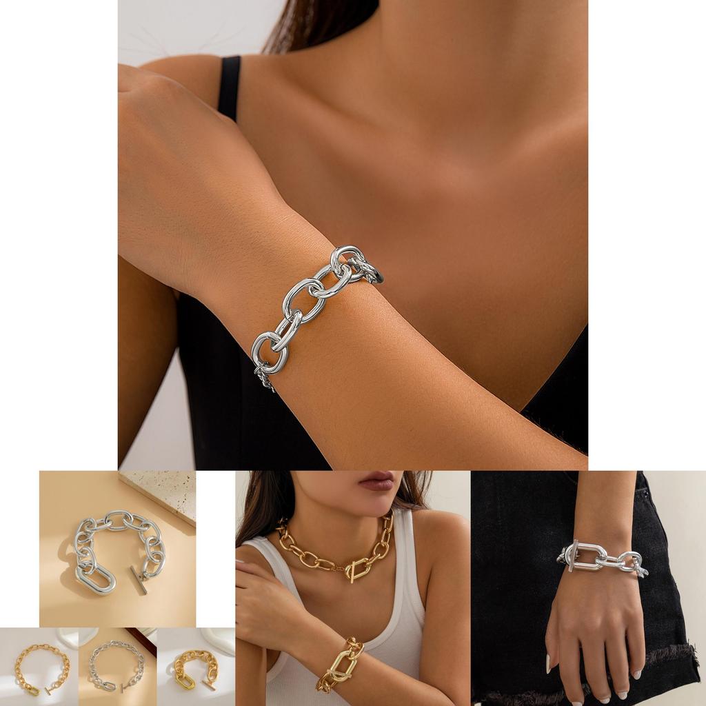 Fashionable Geometric Aluminum Chain Necklace With Sleek Metal Clasp For Women