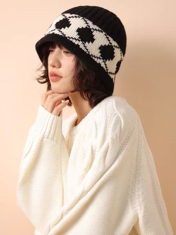 Wool Knitted Hat For Women With Geometric Pattern Winter Warmth Stylish Cozy