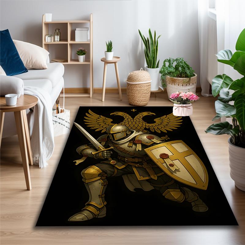 1pc Area Rug Appropriate for Office, Golden Knight Portrait Carpet, Versatile Printed Chair Rug, Durable Home Sofa Carpet