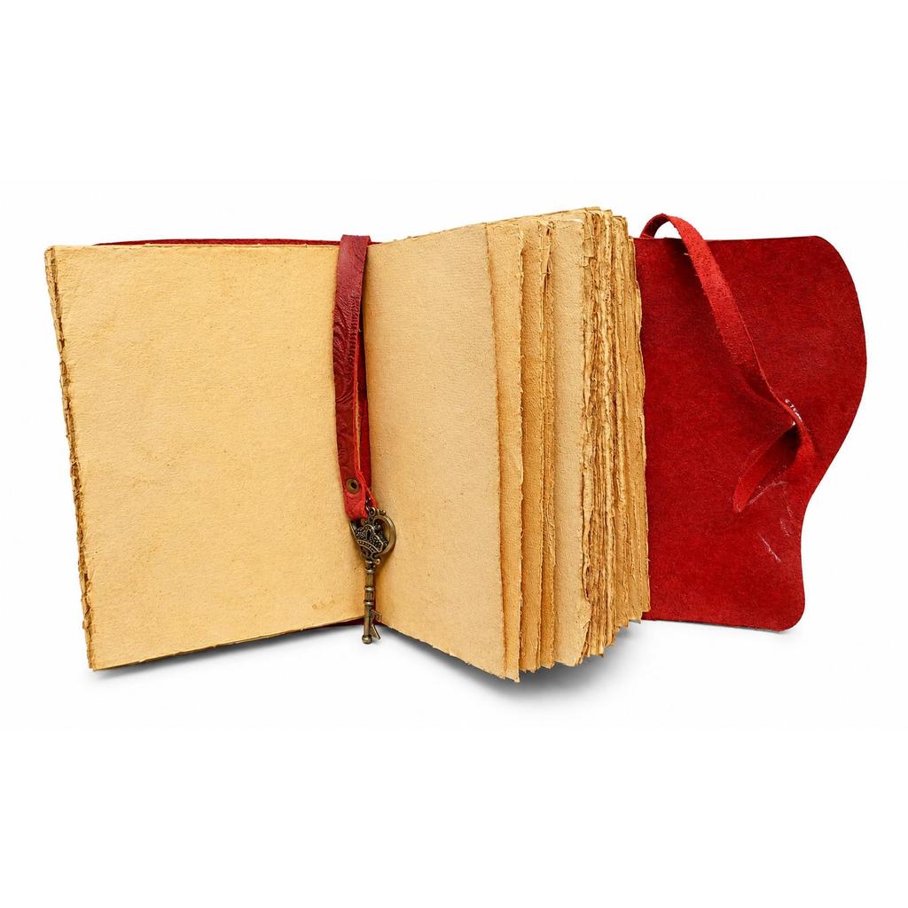 Handmade Embossed Leather Journal with Antique Key – Vintage Writing Diary