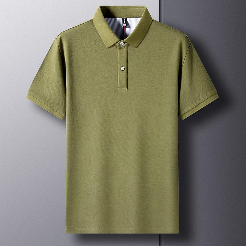 Men'S Short-Sleeved Pure Cotton Solid Color Polo Shirt Father'S Loose Casual Lapel High-End Clothes