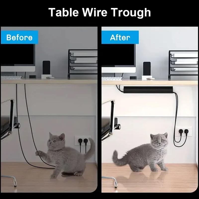 1pc 40cm/15.74in Self-Adhesive Cord Cable Organizer Table Wire Trough Cord Cover Channel Cabled Raceway