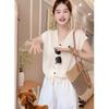 2026 Summer Women's Simple Solid Color Knit Top - Short-Sleeved, Single-Breasted, Round Neck, Age-Reducing Design