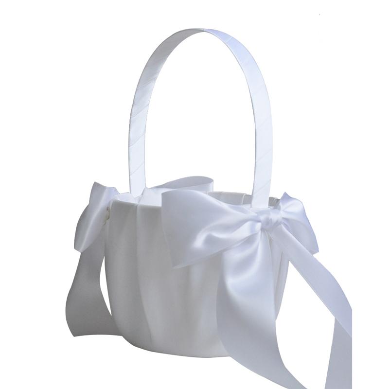 22cm Weißer Blumenkorb Seide Hochzeit für Braut Mädchen Kinder Handgehalten Zeremonie Party Dekorationen