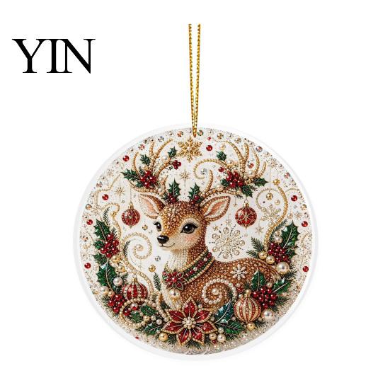 Office Holiday Decorations Christmas Acrylic Hanging Ornament, 2D Flat Double Side Printed Home Decor Santa Snowman Pendant for Tree Window, Festive