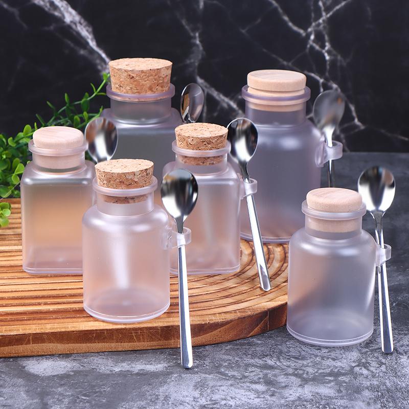 Multipurpose Bath Salt Bottle Frosted ABS Empty Bath Salts Jars With Soft Cork Stainless Steel Spoon