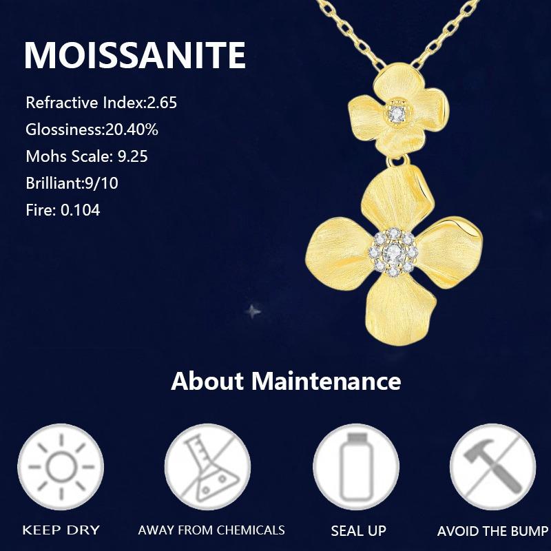 Women's Trendy Natural Stone Pendant Necklaces Flower Shape Butterfly Bezel Setting Waterproof Moissanite for Gift