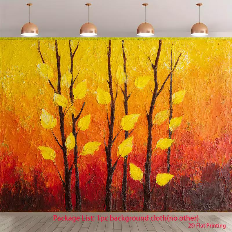 2D Fall Forest Art with Warm Orange Red Gradient Photography Background 47.2x31.5inch/120*80cm