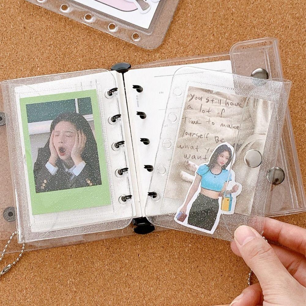 

4pcs Key Ring loose Leaf Card Sleeve Transparent Glitter Women s Card Holder Girls Gift Style A
