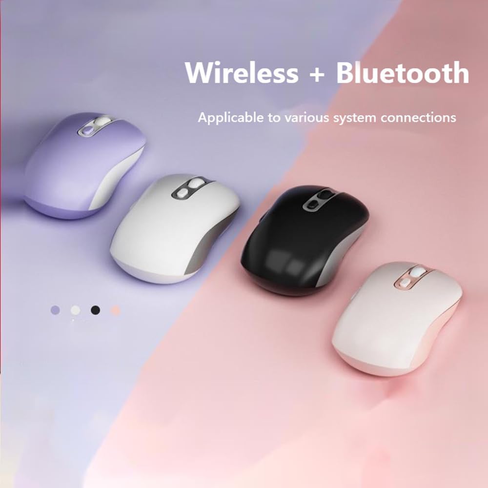 USB Wireless Bluetooth 6 Compatible with Android and Black 2.4GHz 5.0 Mouse, 3-Device Connection, Buttons, Quiet, Rechargeable, Compact, Portable,