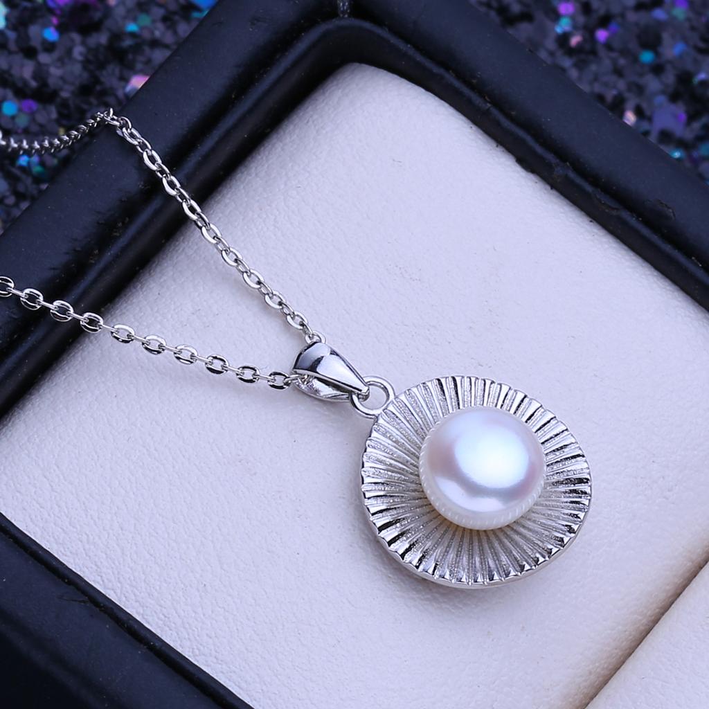 LSOOYH Přírodní sladkovodní perlové šperky náhrdelníky Vintage stříbrné barvy kulatý přívěsek Elegantní dárky pro ženy