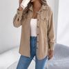 Women's Collar Long Sleeve Loose Solid Corduroy Shirt Casual Pocket Button Down Jacket Blouse