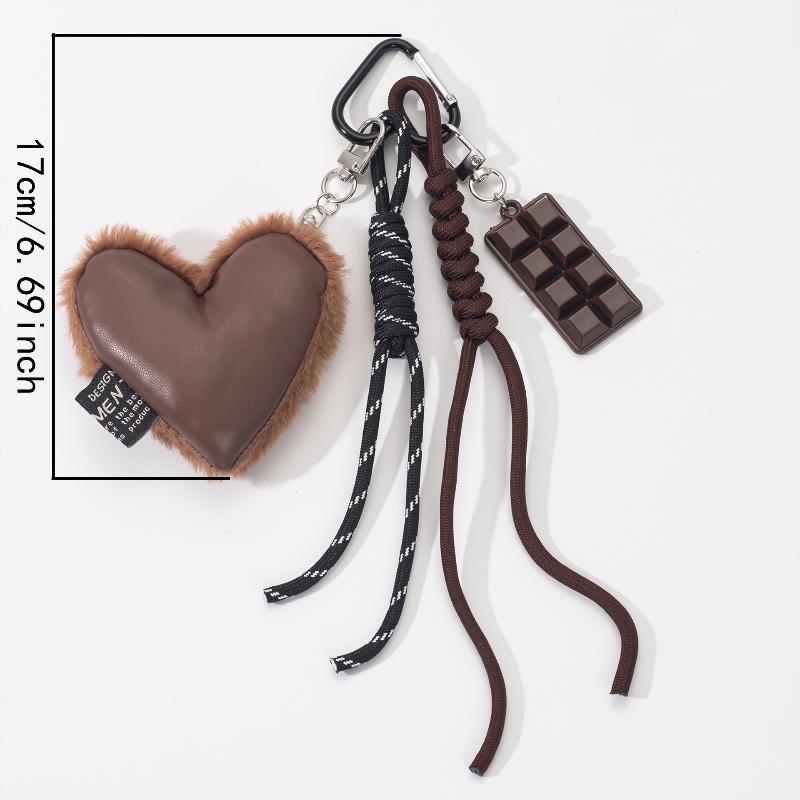 Ins Stylish Chocolate Heart Lanyard Keychain Y2K Vintage Handmade Braided Rope Keyring Bag Charms Car Key Holder Gifts