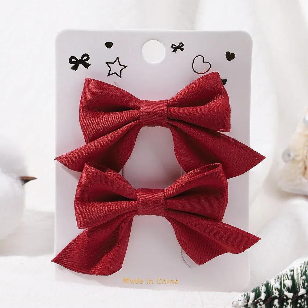 2Pcs/Set Solid Color Nylon Kids Bows Hair Clips for Baby Girls Handmade Bowknot Hairpin Barrettes Photograph Hair Accessories