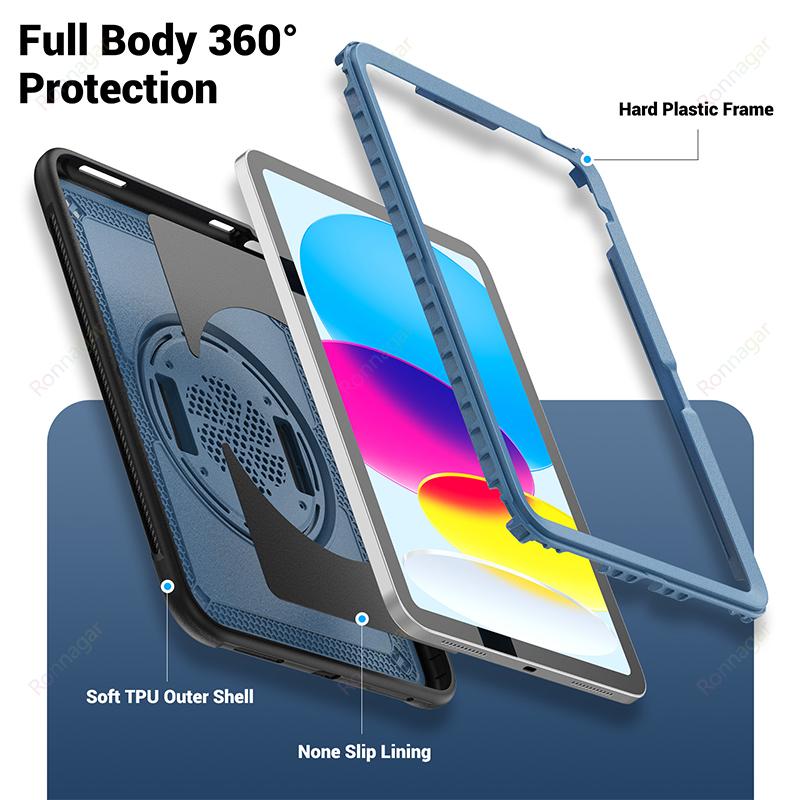 For IPad 10th Generation IPad Air4 5 10.9inch Pro11 M1 M2 IPad 10.2 9th Lightweight Shockproof Rugged Tablet Case Shoulder Strap