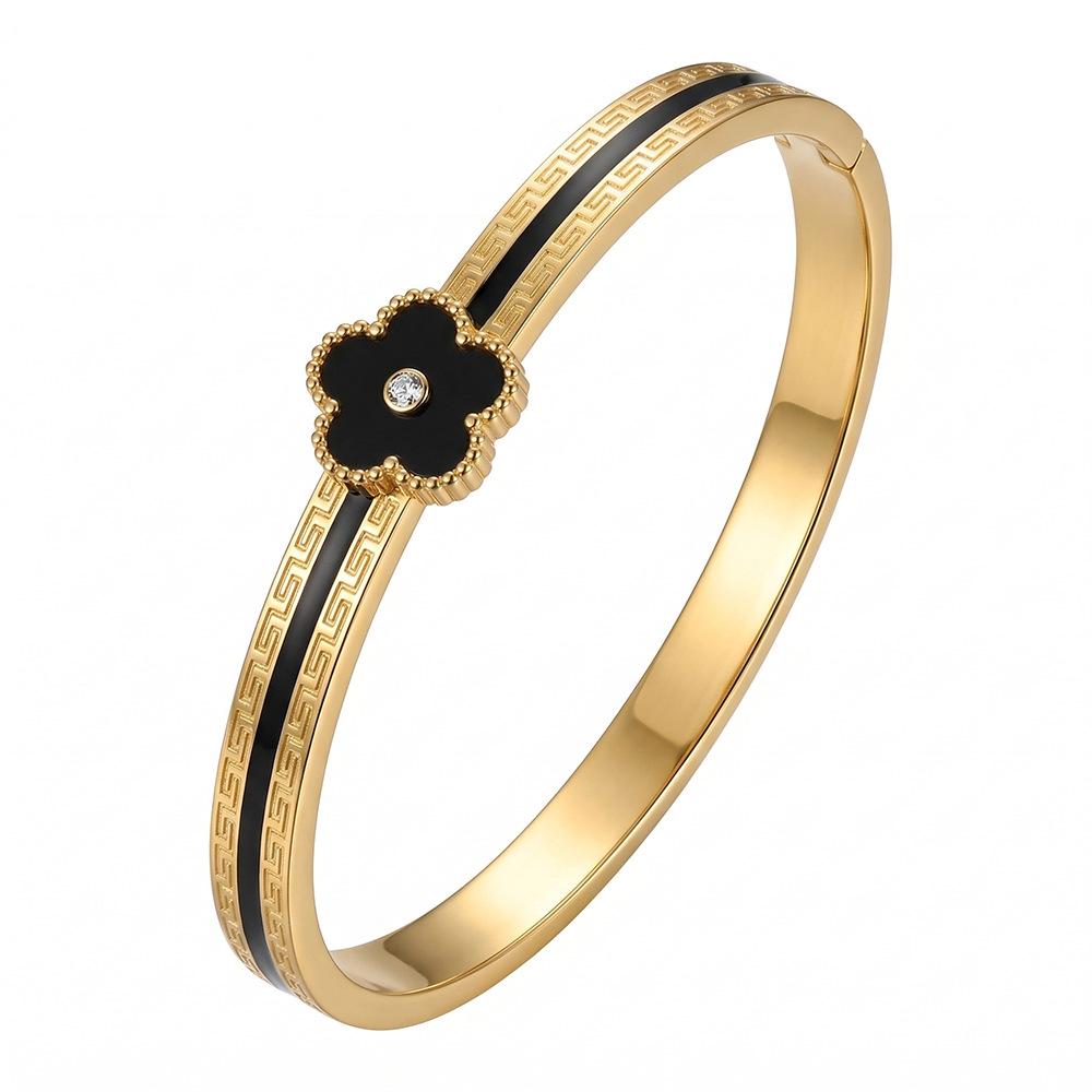 Γυναικείο Βραχιόλι Τιτανίου με Επιχρύσωση, Ανθεκτικό στο Χρώμα, Τετράφυλλο Τριφύλλι