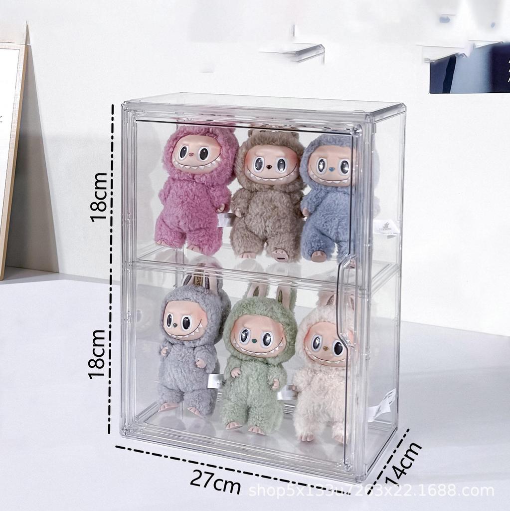 LABUBU Storage Box HD Transparent Plush Doll Clothes Vinyl Doll Macaron Blind Box Hanging