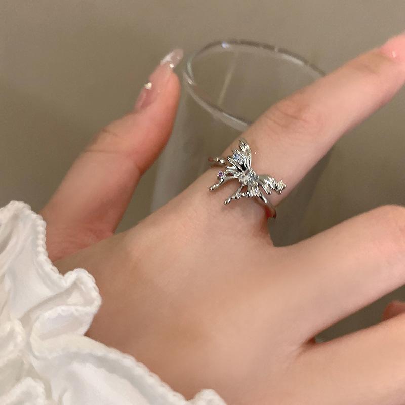 3D Butterfly Open Ring Women's Niche Adjustable Design Cold Wind Personality Geometric Party & Daily Finger Jewelry