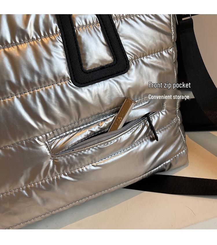 Women's Large Capacity Shiny Tote Bag - Thickened Handbag for Autumn and Winter, Ideal for Commuting and Computer Carrying.