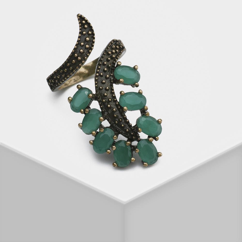 

Vintage European & American Leaf Diamond Open Ring Adjustable зелёный