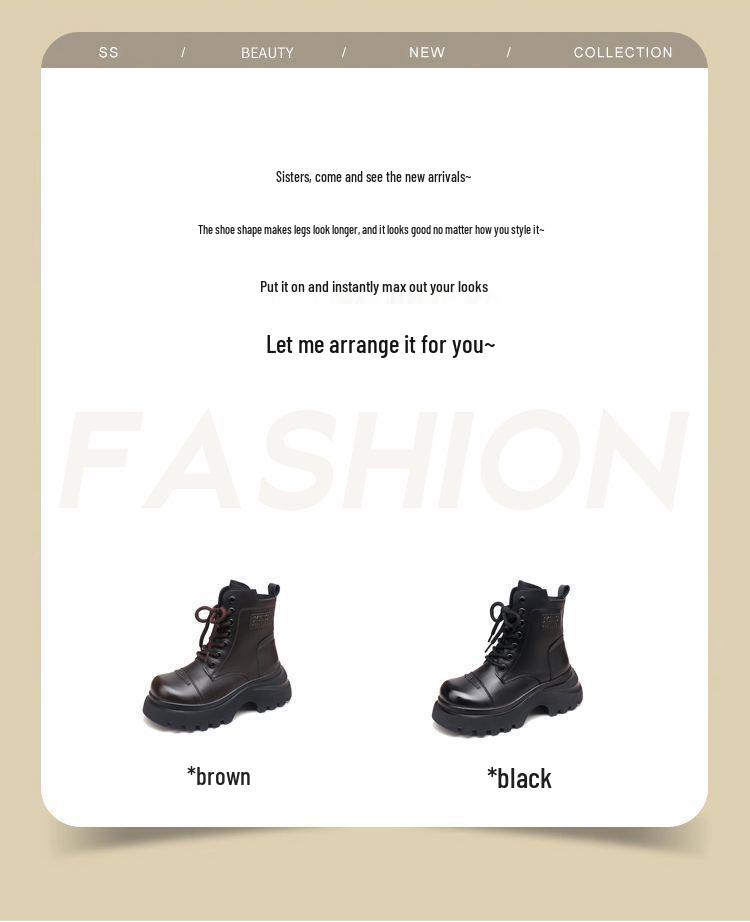 Britische Stil Damen Schwarz Martin Stiefel - Herbst/Winter 2025, Mit Dickem Absatz, Höhensteigernd, Samtgefüttert.