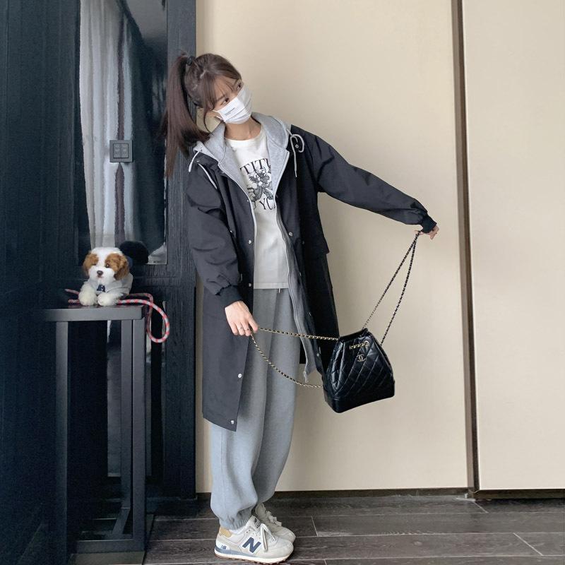 Black Casual Hooded Windbreaker Coat for Women Spring and Autumn New Korean Student Loose and Versatile Coat